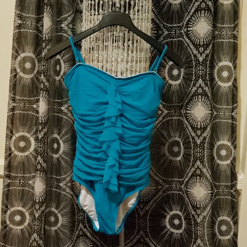 One piece turquoise chiffon swimsuit